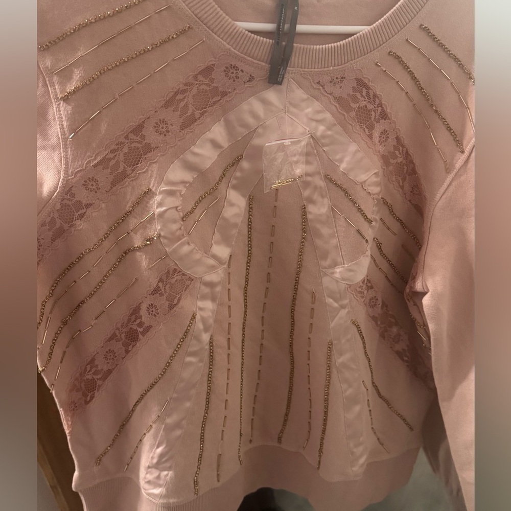 BNWT Anthropologie Beaded Bow Sweatshirt Top - Picture 3 of 5